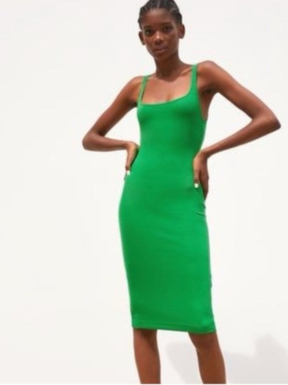 NWT Zara Bright Green Slim Midi Tank Dress